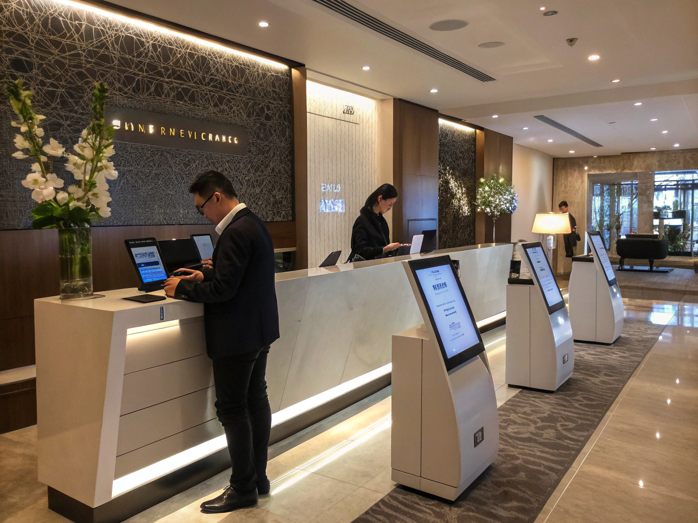 Entorno moderno de recepción y gestión hotelera